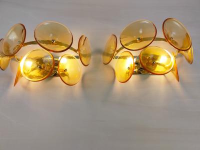  JL Light Style Pair of Murano glass wall sconces with amber Trumpets