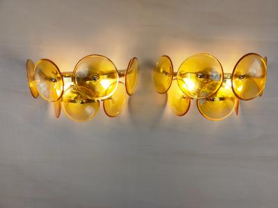  JL Light Style Pair of Murano glass wall sconces with amber Trumpets