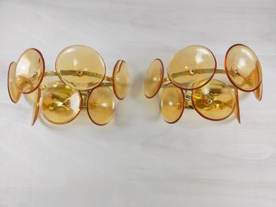  JL Light Style Pair of Murano glass wall sconces with amber Trumpets