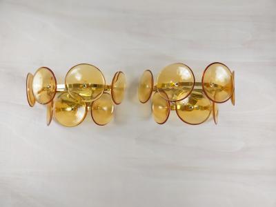  JL Light Style Pair of Murano glass wall sconces with amber Trumpets