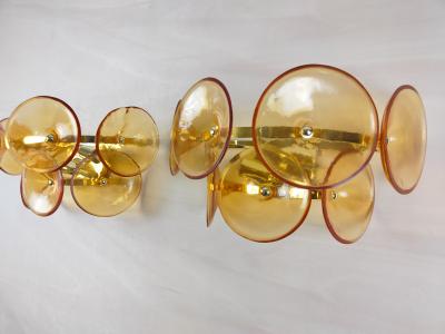  JL Light Style Pair of Murano glass wall sconces with amber Trumpets