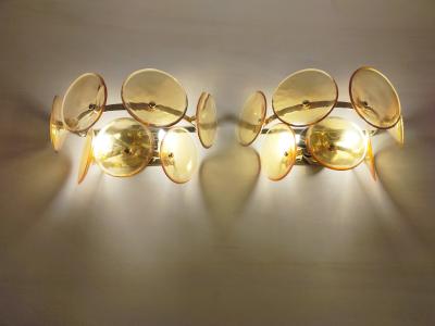  JL Light Style Pair of Murano glass wall sconces with amber Trumpets