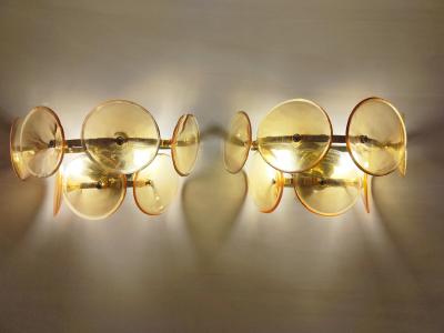  JL Light Style Pair of Murano glass wall sconces with amber Trumpets