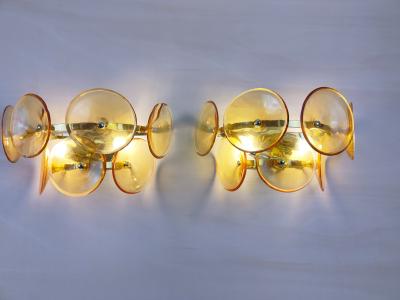  JL Light Style Pair of Murano glass wall sconces with amber Trumpets