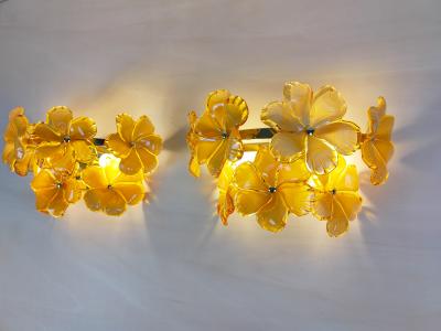  JL Light Style Pair of Murano glass wall sconces with amber flowers
