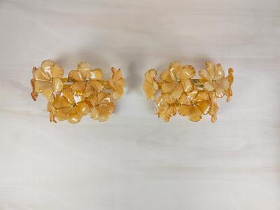 JL Light Style Pair of Murano glass wall sconces with amber flowers