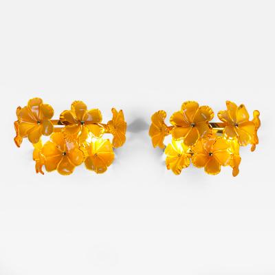  JL Light Style Pair of Murano glass wall sconces with amber flowers