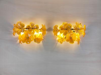  JL Light Style Pair of Murano glass wall sconces with amber flowers