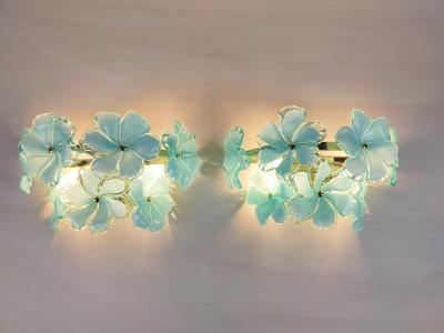  JL Light Style Pair of Murano glass wall sconces with green flowers