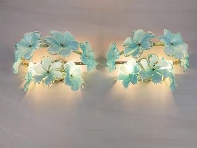  JL Light Style Pair of Murano glass wall sconces with green flowers