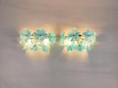  JL Light Style Pair of Murano glass wall sconces with green flowers