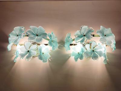  JL Light Style Pair of Murano glass wall sconces with green flowers