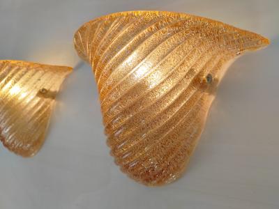  JL Light Style Pair of Murano glass wall sconces with half cup oblique striped amber grained
