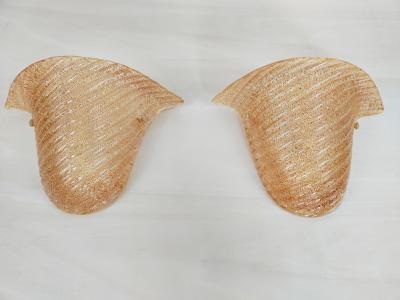  JL Light Style Pair of Murano glass wall sconces with half cup oblique striped amber grained