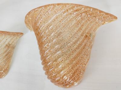  JL Light Style Pair of Murano glass wall sconces with half cup oblique striped amber grained