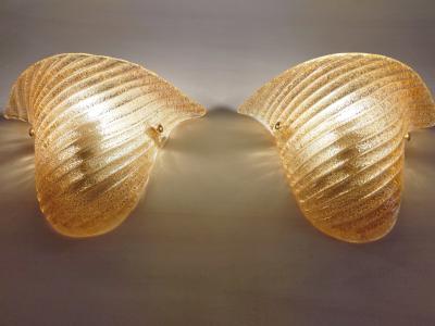  JL Light Style Pair of Murano glass wall sconces with half cup oblique striped amber grained