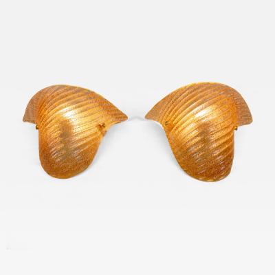  JL Light Style Pair of Murano glass wall sconces with half cup oblique striped amber grained