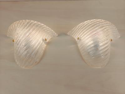  JL Light Style Pair of Murano glass wall sconces with half cup oblique striped clear grained