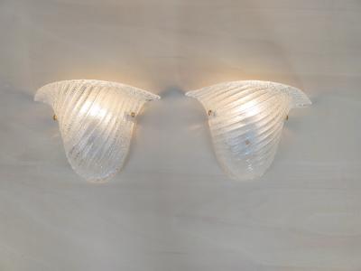  JL Light Style Pair of Murano glass wall sconces with half cup oblique striped clear grained