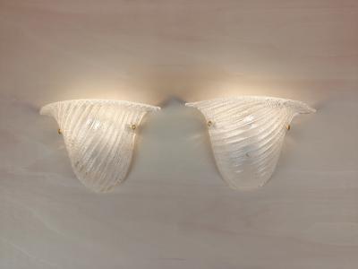  JL Light Style Pair of Murano glass wall sconces with half cup oblique striped clear grained