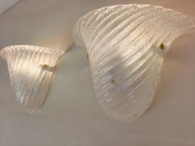  JL Light Style Pair of Murano glass wall sconces with half cup oblique striped clear grained