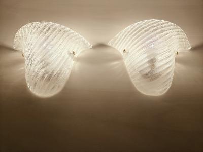  JL Light Style Pair of Murano glass wall sconces with half cup oblique striped clear grained