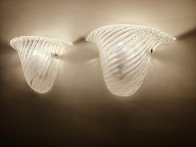  JL Light Style Pair of Murano glass wall sconces with half cup oblique striped clear grained