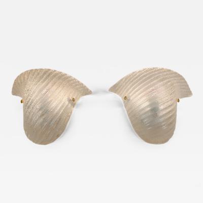  JL Light Style Pair of Murano glass wall sconces with half cup oblique striped clear grained