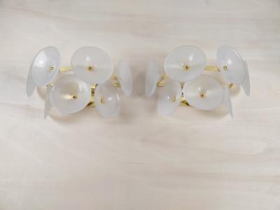  JL Light Style Pair of Murano glass wall sconces with satin Trumpets