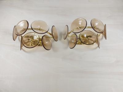  JL Light Style Pair of Murano glass wall sconces with smokey brown Trumpets