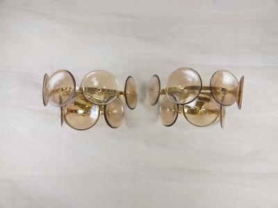  JL Light Style Pair of Murano glass wall sconces with smokey brown Trumpets
