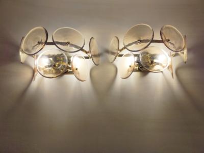  JL Light Style Pair of Murano glass wall sconces with smokey brown Trumpets