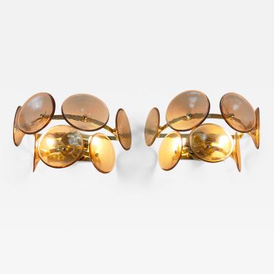 JL Light Style Pair of Murano glass wall sconces with smokey brown Trumpets