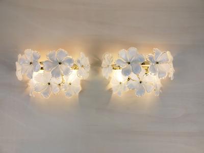  JL Light Style Pair of Murano glass wall sconces with white flowers