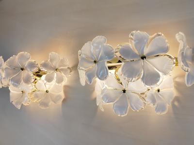  JL Light Style Pair of Murano glass wall sconces with white flowers