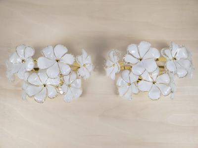  JL Light Style Pair of Murano glass wall sconces with white flowers