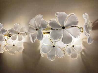  JL Light Style Pair of Murano glass wall sconces with white flowers