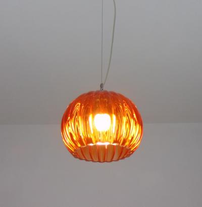  JL Light Style Ribbed glass orange sphere Murano glass pendant
