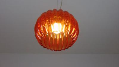  JL Light Style Ribbed glass orange sphere Murano glass pendant