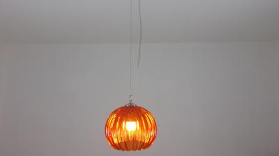  JL Light Style Ribbed glass orange sphere Murano glass pendant