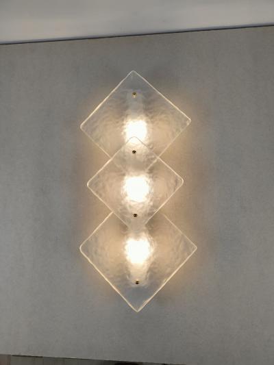  JL Light Style Trio Hammered sandblasted clear Murano glass wall sconce