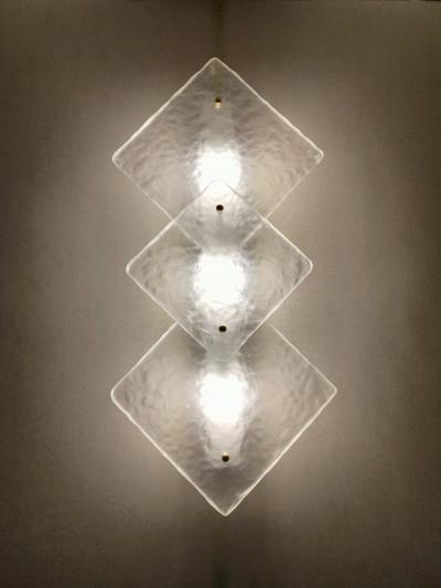  JL Light Style Trio Hammered sandblasted clear Murano glass wall sconce