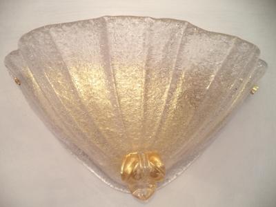  JL Light Style Wide cup with curl clear and gold Murano glass wall sconce