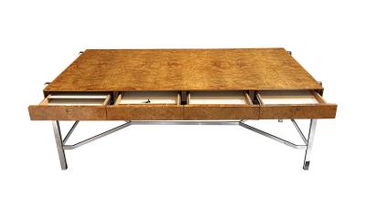  Jack Freiden Jack Freidin for Pace Collection Chrome and Burl Veneer 4 Drawer Writing Desk