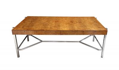  Jack Freiden Jack Freidin for Pace Collection Chrome and Burl Veneer 4 Drawer Writing Desk