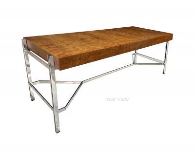  Jack Freiden Jack Freidin for Pace Collection Chrome and Burl Veneer 4 Drawer Writing Desk