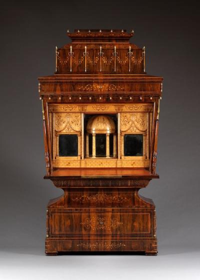  Jacob Helwig A MAGNIFICENT ROSEWOOD BOXWOOD INLAID AND GILT BRONZE MOUNTED SECRETAIRE