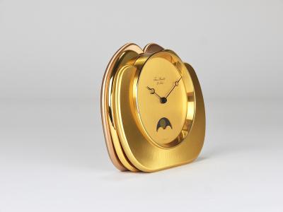  Jaeger LeCoultre Jean Roulet Le Locle Golden Moon Phase Swiss Made Table Desk clock 1980s