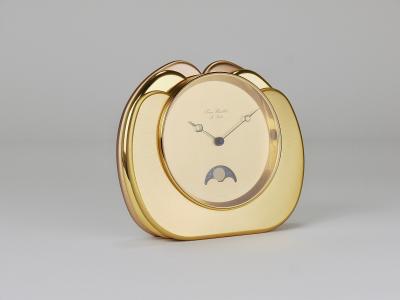  Jaeger LeCoultre Jean Roulet Le Locle Golden Moon Phase Swiss Made Table Desk clock 1980s