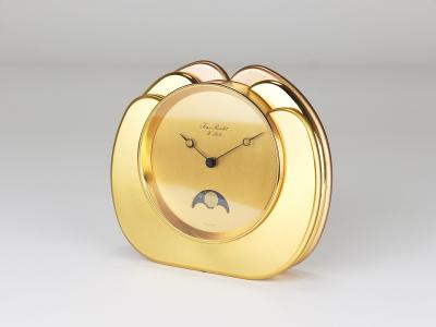  Jaeger LeCoultre Jean Roulet Le Locle Golden Moon Phase Swiss Made Table Desk clock 1980s